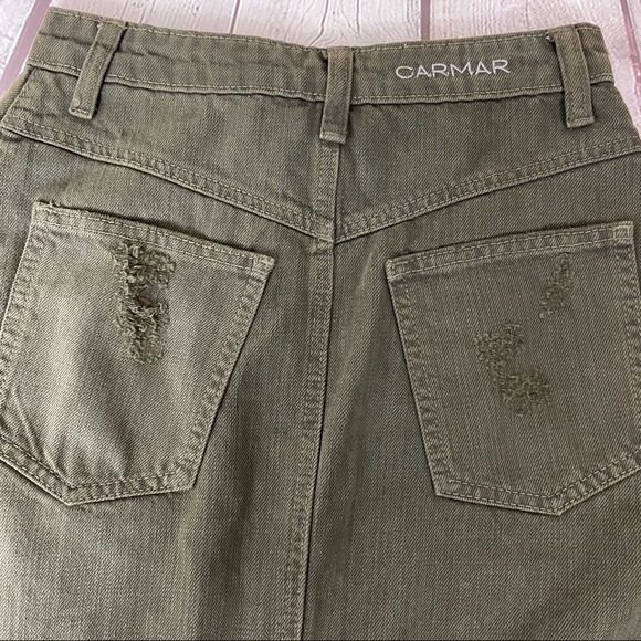 Carmar Olive Denim Skirt Size 26 - Picture 3 of 12